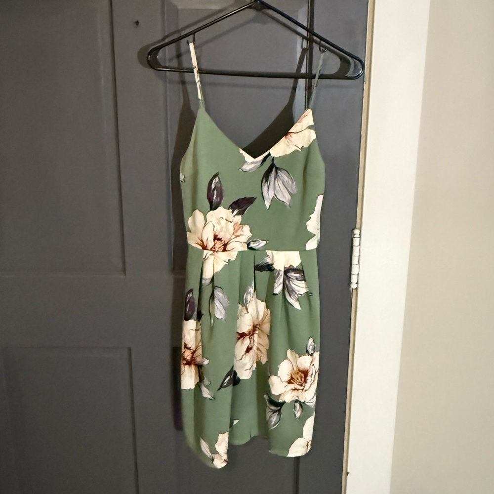 Monteau Olive Green Floral Slip Dress